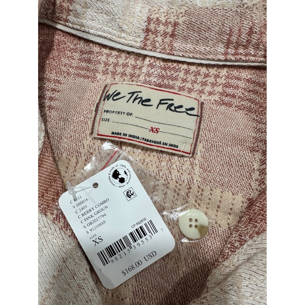 Free People We The Free Berry Combo Plaid Button Front Shacket Jacket XS NEW - Picture 3 of 6